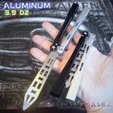The ONE ALIEN Balisong Channel Butterfly Knife - Black Silver Trainer w/ Bushings Practice Knives Dull Training Safe