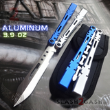The ONE ALIEN Balisong Black Hardware Butterfly Knife - INKED Blue Sharp Silver Aluminum Live Blade Knives