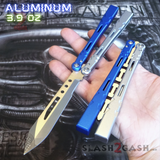 The ONE ALIEN Balisong Channel Butterfly Knife - Blue Silver Sharp w/ Bushings Live Blade Knives