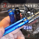 The ONE ALIEN Balisong Channel Butterfly Knife - ORIGINAL Design Silver Hardware Black Blue w/ Zen Pins