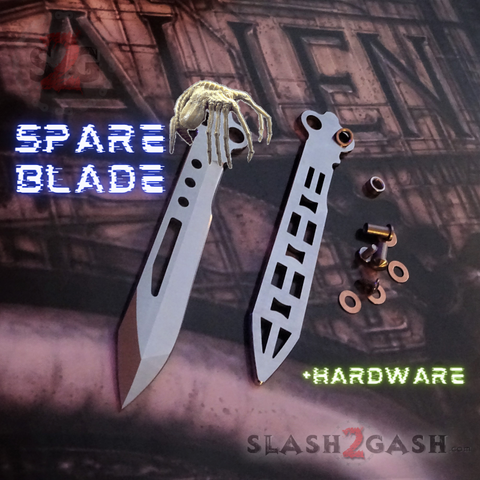 Replacement Blade The ONE ALIEN Butterfly Knife Balisong - Spare Sharp Trainer w/ Bushings Hardware Pivots Washers
