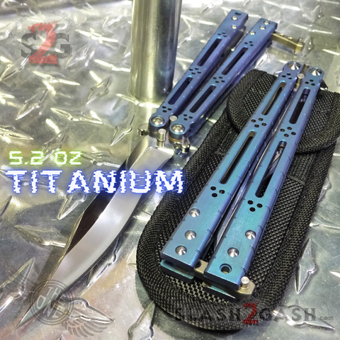 Titanium Balisong The ONE Butterfly knife w/ Bushings - (clone) Lizard Blue Mirror Blade