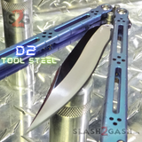 Titanium Balisong The ONE Butterfly knife w/ Bushings - (clone) Lizard Blue Mirror Blade D2 Mirror Blade