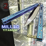 The ONE Butterfly Knife TITANIUM Balisong w/ Bushings - (clone) Lizard Blue D2 Mirror Blade