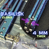 The ONE Butterfly Knife TITANIUM Balisong w/ Bushings - (clone) Lizard Blue Mirror Blade Thick