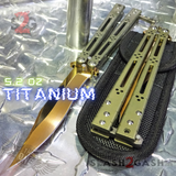 The ONE Butterfly Knife TITANIUM Balisong w/ Bushings - (clone) Lizard Gold Blade