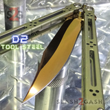 Titanium Balisong The ONE Butterfly knife w/ Bushings - (clone) Lizard Gold Mirror Blade D2