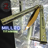 Titanium Balisong The ONE Butterfly knife w/ Bushings - (clone) Lizard Gold Mirror Blade D2