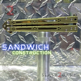 Titanium Balisong The ONE Butterfly knife w/ Bushings - (clone) Lizard Gold Mirror Blade Sandwich Construction