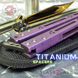 The ONE Butterfly Knife TITANIUM Spacers Balisong w/ Bushings - (clone) Lizard Purple Gold Blade