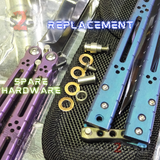 Titanium Balisong The ONE Butterfly knife w/ Bushings - (clone) Lizard Purple Hardware Pivots Washers