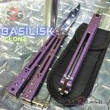 Purple Titanium Balisong The ONE Butterfly knife w/ Bushings - (clone) Lizard Mirror Blade