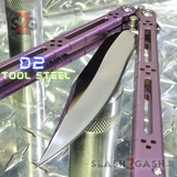 Titanium Balisong The ONE Butterfly knife w/ Bushings - (clone) Lizard Purple Mirror Blade D2