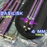 The ONE Butterfly Knife TITANIUM Balisong w/ Bushings - (clone) Lizard Purple Thick Blade