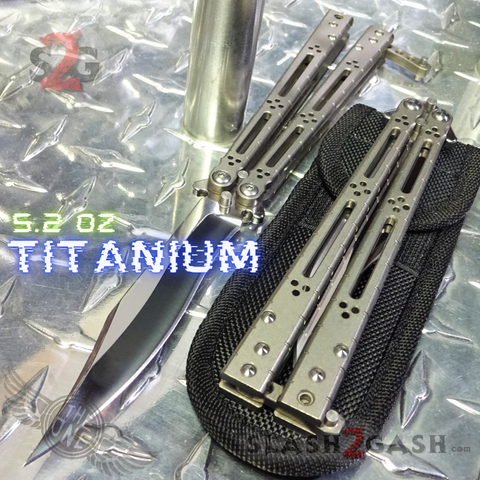 Titanium Balisong The ONE Butterfly knife w/ Bushings - (clone) Lizard Silver/Gray Mirror Blade