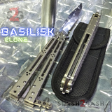 Silver Titanium Balisong The ONE Butterfly knife w/ Bushings - (clone) Lizard Gray Mirror Blade