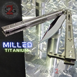 Titanium Balisong The ONE Butterfly knife w/ Bushings - (clone) Lizard Silver/Gray Mirror Blade D2