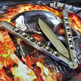 The ONE Titanium Butterfly Knife with BUSHINGS 440C Channel Balisong - Satin 42 Plain with Spring Latch