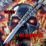 The ONE Butterfly Knife 42 Serrated Balisong Channel Construction Spring Latch w/ BUSHINGS