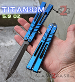 The ONE Channel Balisong Clone Titanium Butterfly Knife D2 w/ Bushings Blue & Black CHAB Stonewashed S2G slash2gash