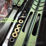 The ONE CHAB Balisong Hardware Pivots Washers Titanium Channel D2 w/ Bushings Green Butterfly Knife Stonewashed S2G slash2gash