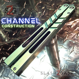 The ONE Channel Balisong Clone Titanium Butterfly Knife D2 w/ Bushings Green & Black CHAB Stonewashed S2G slash2gash