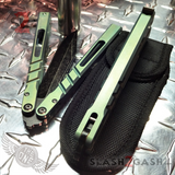 The ONE CHAB Balisong Titanium Channel D2 w/ Bushings Green Butterfly Knife Stonewashed S2G slash2gash