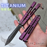 The ONE Channel Balisong Clone Titanium Butterfly Knife D2 w/ Bushings Purple & Black CHAB Stonewashed S2G slash2gash
