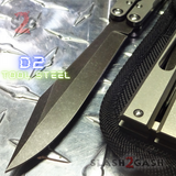 The ONE CHAB clone Butterfly Knife D2 TITANIUM Handle Balisong - Stonewash Black Blade