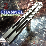 The ONE CHAB Balisong Clone Titanium Channel D2 w/ Bushings Butterfly Knife Channel Construction Gray Stonewashed S2G slash2gash 