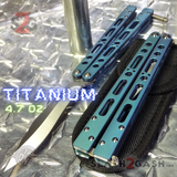 The ONE TITANIUM Balisong EX-10 (clone) Butterfly Knife w/ Bushings 440C - Blue/Teal