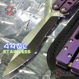 The ONE TITANIUM Balisong EX-10 (clone) Butterfly Knife w/ Bushings 440C - Purple