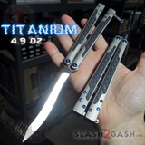 The One EX-10 clone Butterfly Knife Balisong w/ Carbon Fiber Gray/Silver Titanium Blue Screws
