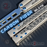 The One EX-10 clone Butterfly Knife Balisong Trainer w/ Carbon Fiber Gray/Silver Titanium Blue Screws