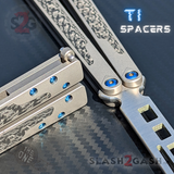 The One EX-10 clone Butterfly Knife Balisong Trainer w/ Carbon Fiber Gray/Silver Titanium Blue Screws