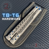 The One EX-10 clone Butterfly Knife Balisong Trainer w/ Carbon Fiber Gray/Silver Titanium Blue Screws