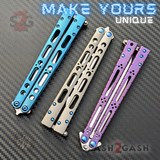 The One EX-10 clone Butterfly Knife Balisong Trainer w/ Blue Screws Gray/Silver Titanium