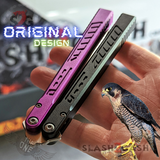 FALCON Balisong The ONE Butterfly Knife Black Purple Channel w/ Zen Pins - Sharp Live Blade