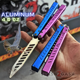The ONE Channel Balisong FALCON Butterfly Knife w/ Zen Pins - ORIGINAL design Blue Purple Trainer Practice Safe Dull
