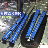 The ONE Kraken (clone) Balisong Butterfly Knife Channel w/ Zen Pins - Blue krake laken Bowie