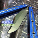The ONE Kraken (clone) Balisong Butterfly Knife Channel w/ Zen Pins - Blue krake laken Bowie 440C