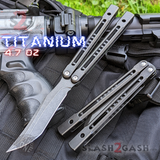 Monarch Clone The One Balisong Titanium Butterfly Knife Black Blade Black Channel Handles Sharp D2 Live Stonewash