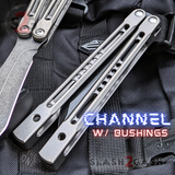 Gray Monarch Balisong Clone The One Titanium Butterfly Knife Black Blade Channel Handles Sharp D2 Live Stonewash