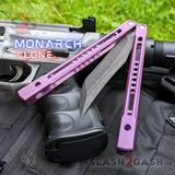 Purple Monarch Balisong Clone The One Titanium Butterfly Knife Black Blade Channel Handles Sharp D2 Live Stonewash