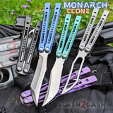 Monarch Clone Channel Balisong Titanium Butterfly Knives D2 w/ Bushings Black Blue Green Purple Silver Stonewash Sharp Trainer S2G slash2gash