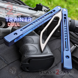 Monarch Clone The One Balisong Titanium Butterfly Knife Satin Trainer Blade Blue Channel Handles Dull Practice Safe D2 Stonewash S2G slash2gash