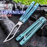 Monarch Clone The One Balisong Titanium Butterfly Knife Satin Trainer Blade Green Channel Handles Dull Practice Safe D2 Stonewash S2G slash2gash