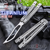 Monarch Clone The One Balisong Titanium Butterfly Knife Satin Trainer Blade Silver Channel Handles Dull Practice Safe D2 Gray S2G slash2gash
