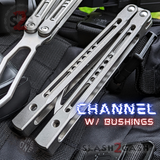 Silver Monarch Clone Channel Butterfly Knife The One Balisong Titanium Satin Trainer Blade D2 Dull Practice Safe Gray S2G slash2gas