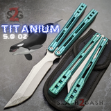The ONE Balisong Orca Butterfly Knife Clone Channel Construction Sharp D2 - BUSHINGS Green Live Knives